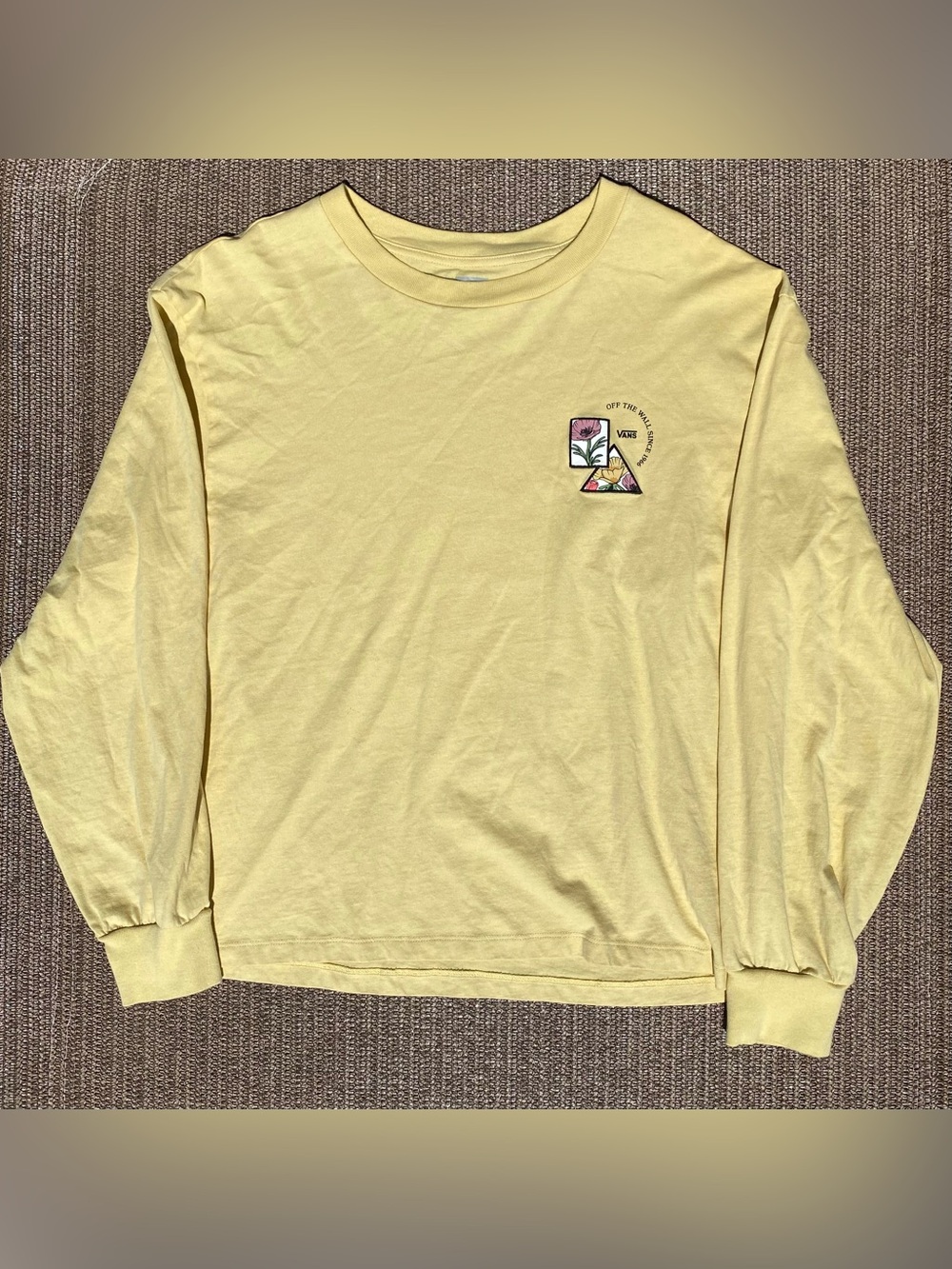 Vans Off The Wall Floral Graphic Long Sleeve Tee M Sweet Butter Yellow